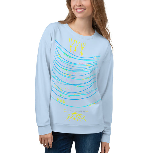 a smile as wide as the sky, recycled unisex sweatshirt in light blue
